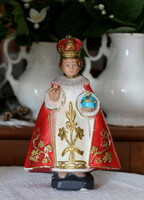 Little Jesus of Prague, antique, hand-painted, plaster statue