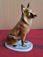 Flawless! Nicely painted, Zsolnay German shepherd dog figure, őry f.