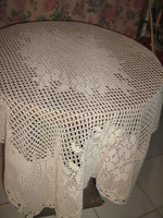 Beautiful antique hand-crocheted special ecru lace tablecloth