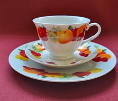 Porcelán gyümölcs mintás reggeliző szett csésze csészealj kistányér kávés teás alma szőlő eper