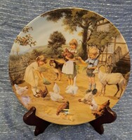 Children in the poultry yard porcelain plate, decorative plate, wall plate (l3827)