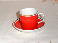 Retro Hollóházi piros porcelán kávés csésze+ alj