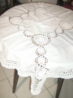 Beautiful hand crocheted embroidered white tablecloth