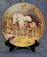 Lovas és háziállatos porcelán tányér, angol dísztányér (L3820)