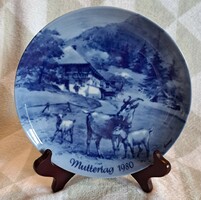 Porcelán kék tányér, falitányér (M3811)
