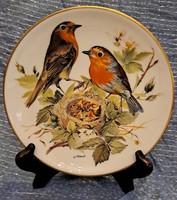 Vörösbegy madaras porcelán tányér, falitányér, dísztányér (L3824)