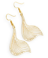 Art nouveau style leaf earrings, cut out of gold-colored metal.