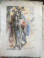 Róbert Kőnig (1951-2014): horse - art print, on embossed paper, 2./100 copies