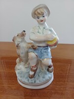 Baranovka Ukrainian Soviet porcelain boy and dog figure 1950s