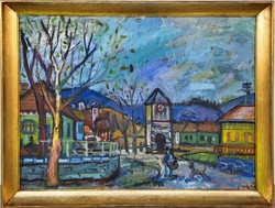 Sugár Gyula (1924-1991) Kisvárosi utca c. festménye Eredeti Garanciával!