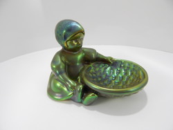 Zsolnay eozin ceramic Annuska figurine with shield seal