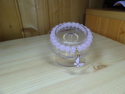 Rose quartz bracelet, decorated with fire enamel butterfly