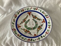 Antik kézzel festett porcelán esküvői tányér, falitányér / Lakodalmas 1907