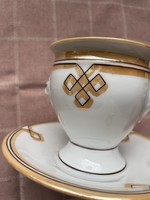 A beautiful Elbogen mustard serving round with hand-painted luster stripes, one with the bottom