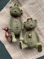 Pair of vintage teddy bears, beautifully crafted polyresin ornaments