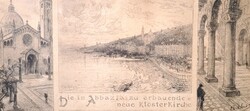 Abbázia rézkarc triptichon - antik grafika - Horvátország, Adriai-tenger - W. Unger német művész