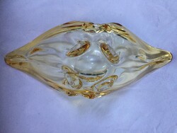 Pale yellow artistic crystal-glass bowl, offering, table centerpiece (74)