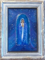 From an award-winning artist. Mary and the stars. 13X10 cm miniature miniature. Zsófia Károlyfi (1952)