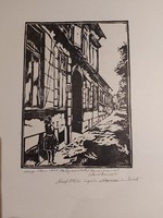 ! Nagy Vince festő-grafikus szignált linómetszete - utcakép 1969-ből -151