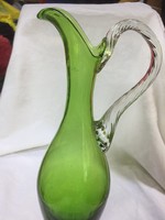Beautiful handmade large green glass carafe, glass bottle, pourer, pitcher - n18