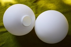 Two-layer matt white sphere lamp shade retro midcentury style glass 14 cm rimless pair 2 pcs.