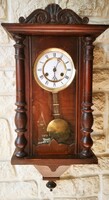 Antique wall clock carved enamel dial, pewter complete clock