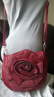 Shoulder bag-reticule-cherry color, with a huge flower-keep it at hand