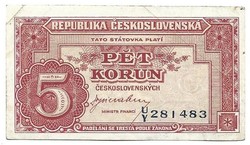 5 korun korona 1945 Csehszlovákia 1.