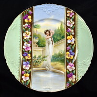 Around 1900 pls london lady in art nouveau porcelain plate