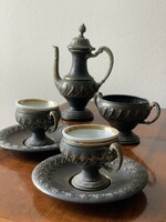 Antique metal coffee cups with jug