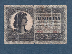 10 Korona 1919 Augusztus 9.  "P" sorozat Tanácsköztársaság Ritka VG