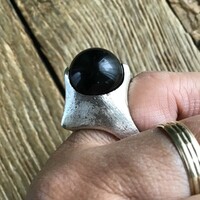 Handmade modernist silver ring with onyx stone