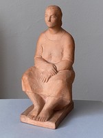 Sándor Mikus (1903-1982) seated woman marked retro ceramic sculpture