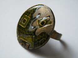 Modern, custom-made, fire enamel decorated, adjustable ring