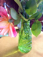 Neon green pressed glass vase