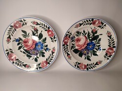 A pair of painted folk wall plates with the old miskolcz mark