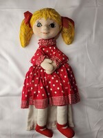Old, large hand puppet, toy, little girl with pigtails, 1930-1940
