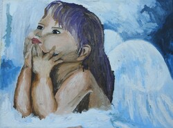 Little angel - putto - oil / canvas painting