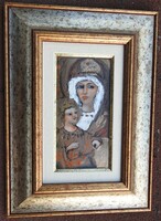 White marit - mother with child - fire enamel picture