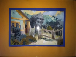 Tamás Ervin festőművész akvarellje. Tokaji ház.