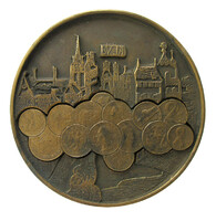 Hungarian Foreign Trade Bank plaque - forint, mark, schilling, dollar, lira + Buda skyline