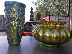 Zsolnay eozin vase, vintage glass.