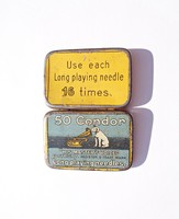 Old small record box, gramophone needle holder