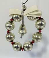 Old Christmas tree decoration, silver glass beaded wreath from Gablonc