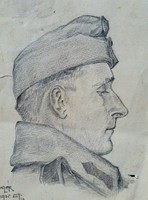 Férfi portré, 1935 - Kalmár jelzéssel grafitceruza rajz katona portré