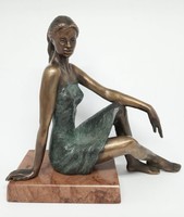 Czobor Sándor "Támaszkodó lány" bronz, eredetiségigazolás, ingyen posta
