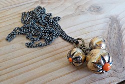 Craftsman bronze necklace with gold-plated orange stone pendant