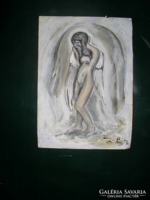 Angyal- akvarell, fedőfehér, papír. 29 x 21 cm- Lehoczky József