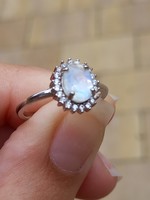 Beautiful faceted Ceylon moonstone silver ring size 7