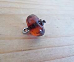 Antique silver button with amber stone